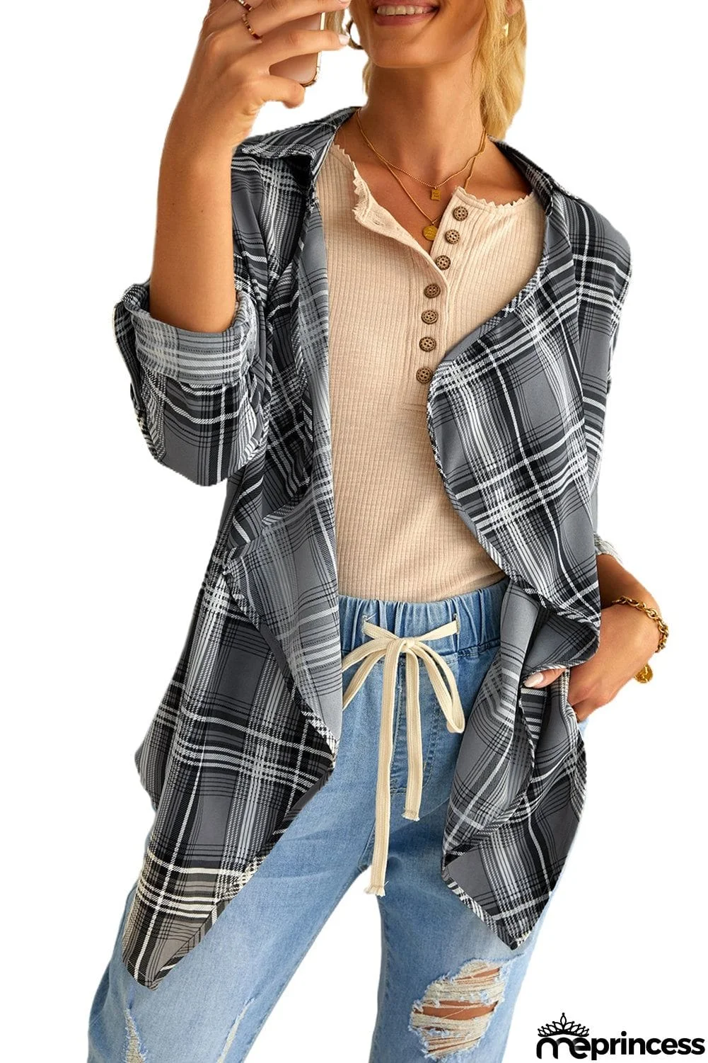 Plaid Drape Cardigan
