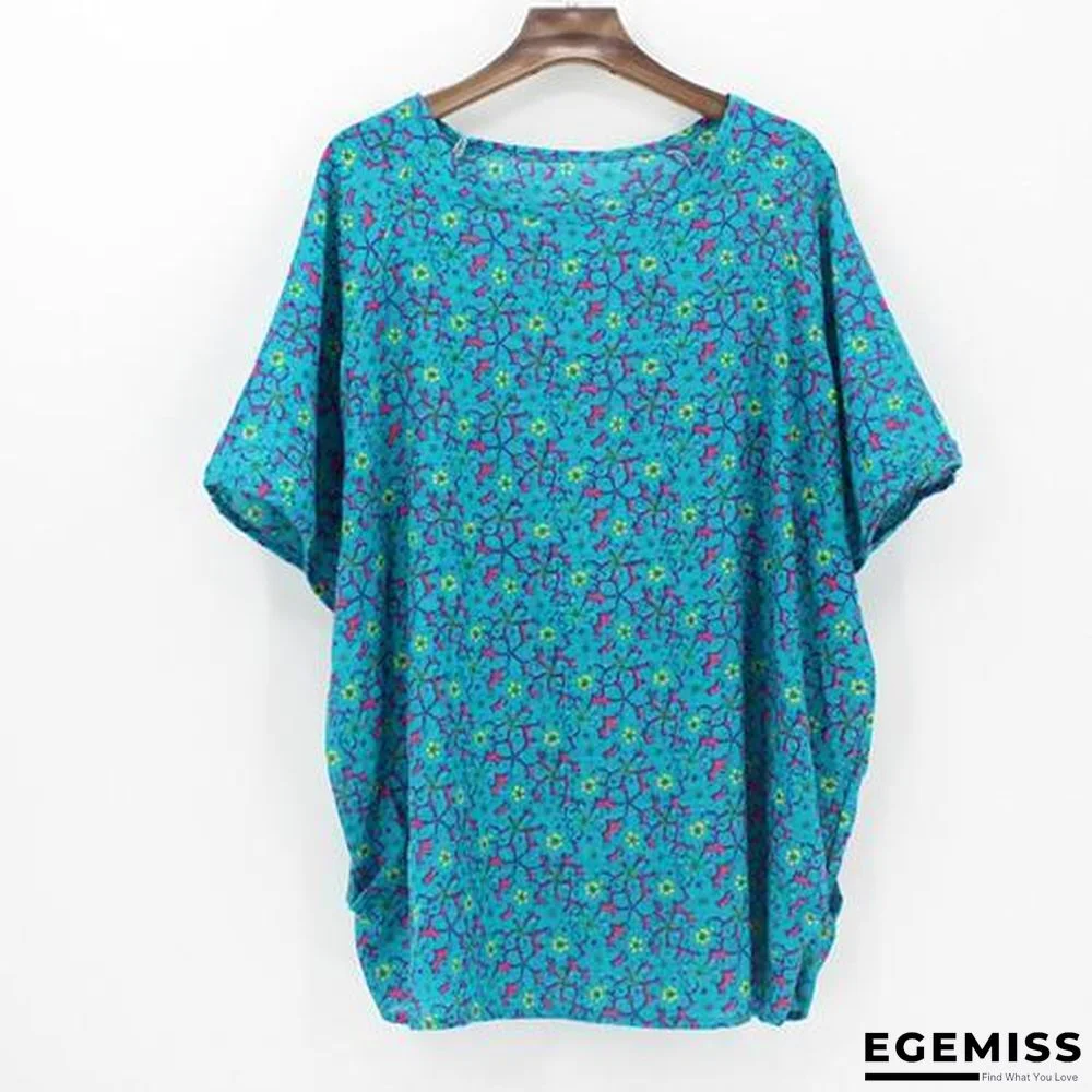 4XL Plus Size Women Batwing Casual Tops Tees Floral Print Cotton Linen Blouses | EGEMISS