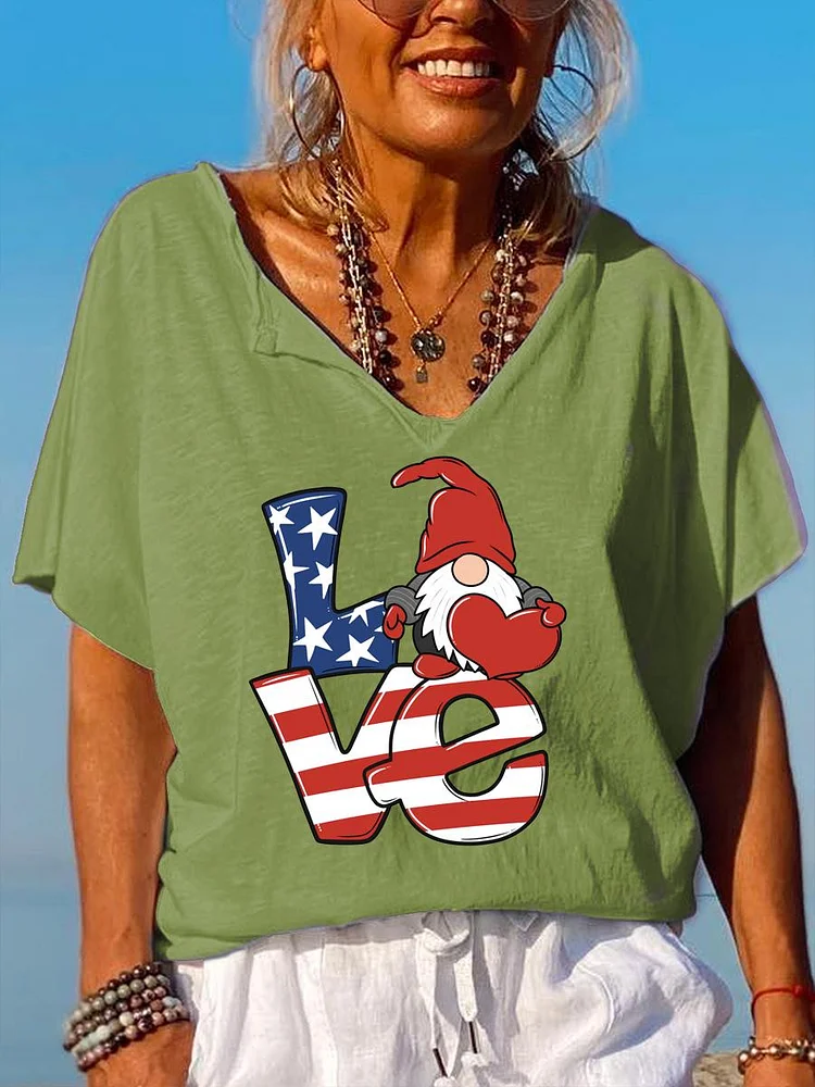 Love Independence Day Dwarf V Neck T-shirt-014114