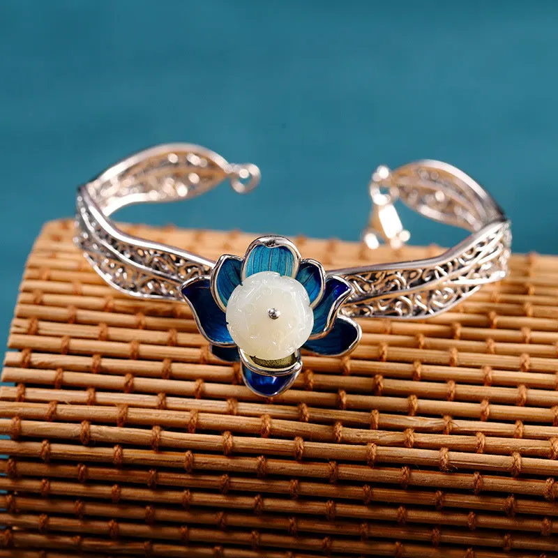 White Jade Blessing 925 Sterling Silver Bracelet Necklace Earrings Ring