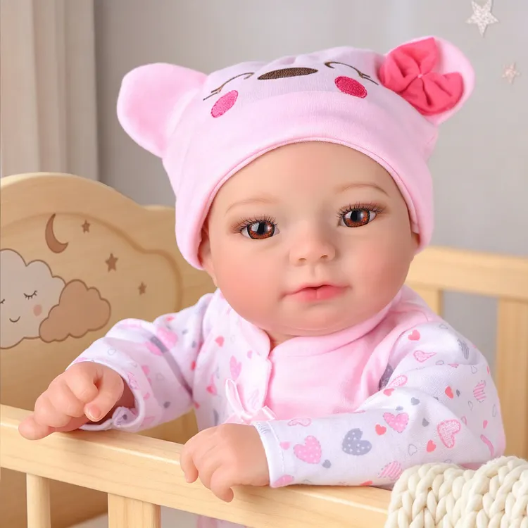 Babeside Soren 17" Vinyl Reborn Baby Girl Doll with Calm Infant Face in Pink Kitty Pajama Outfit