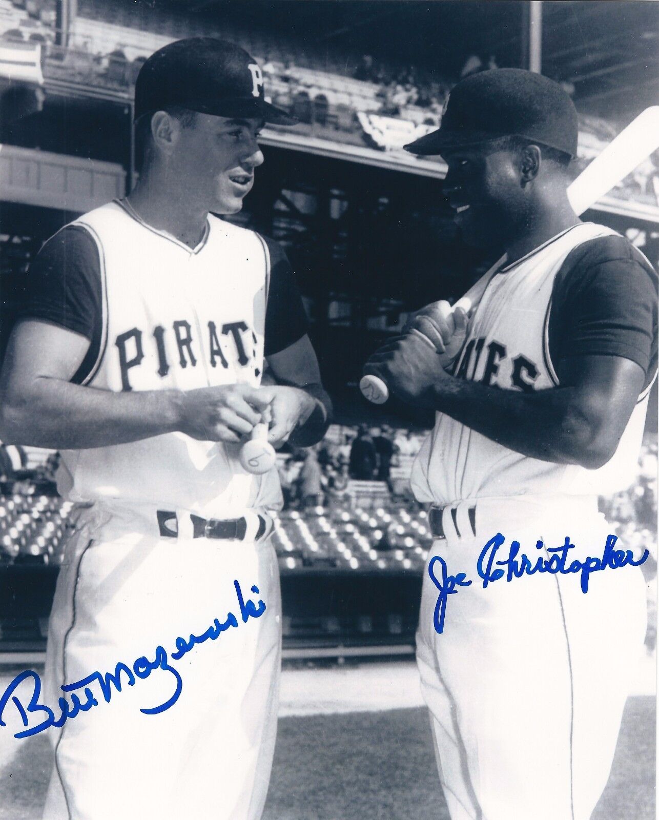 Signed BILL MAZEROSKI & JOE CHRISTOPHER 8x10 Pirates Autographed Photo Poster painting - COA