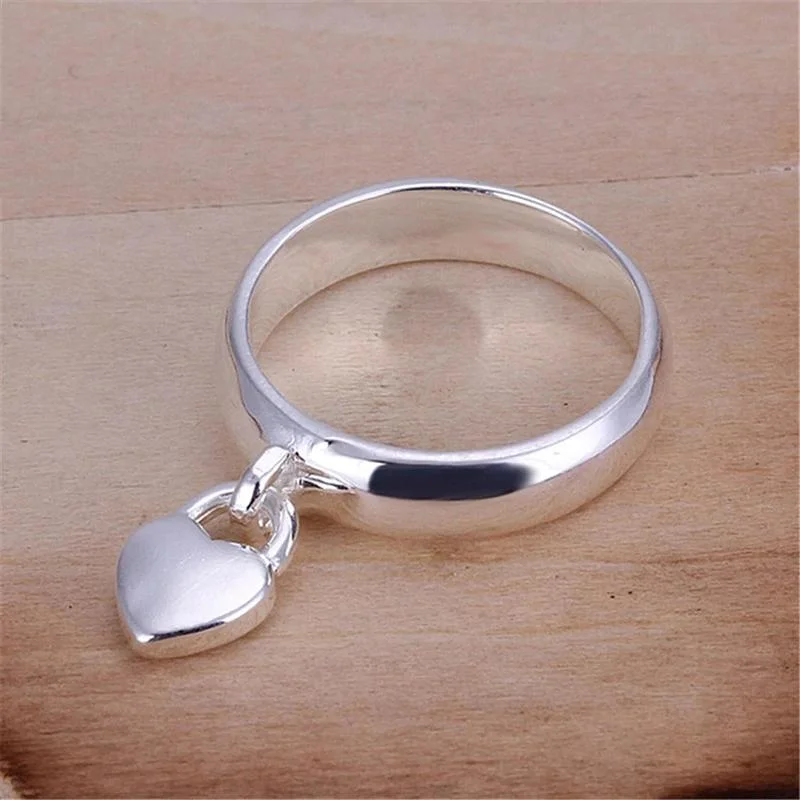 Dangling Heart Lock Charm Ring