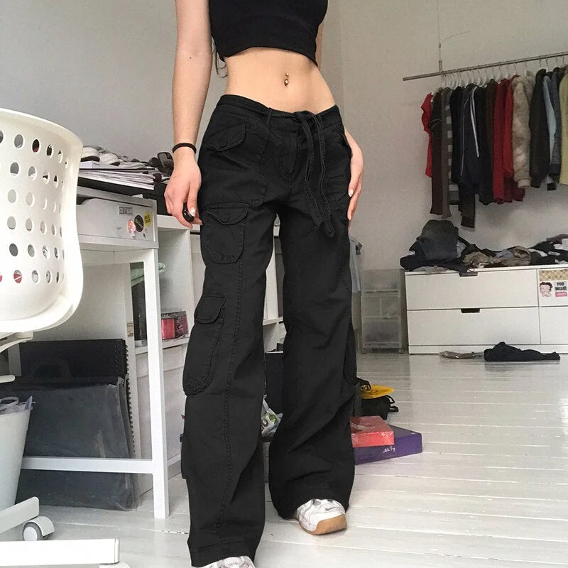 ABEBEY-Streetwear Women Baggy Denim Jeans Vintage Low Waist Pockets Grunge Casual Pants Harajuku 90S Joggers Fairycore Clothes