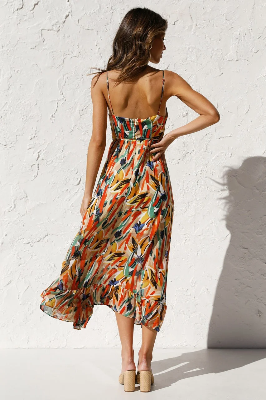 Uveng Summer Printed Ruffle Sleeveless Dress Dresses