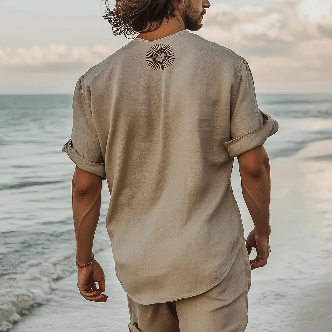 Casual Linen Shirt With Embroidered Back Design-inspireuse