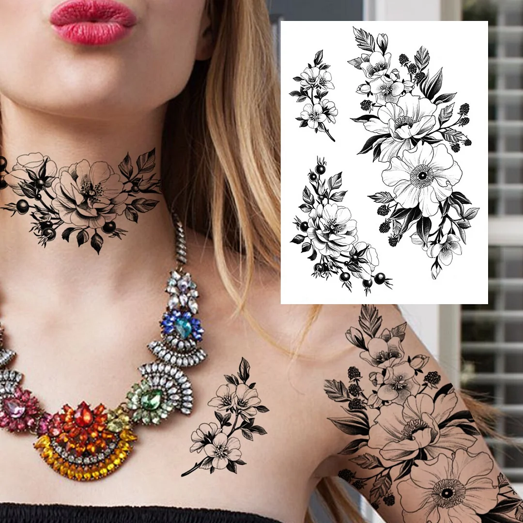 Sdrawing Butterfly Flower Temporary Tattoos For Women Girls Lace Feather Geometry Tattoo Sticker Fake Rose Sexy Tatoos Decor