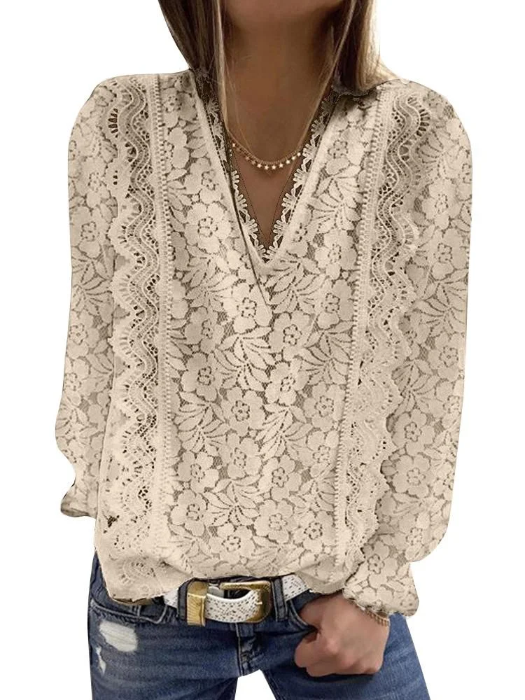 Plus Size Loose Women For Blouses 2022 New O Neck Long Sleeve Elegant Chic Ladies Lace Shirt Tops Fashion Casual Women Blouse