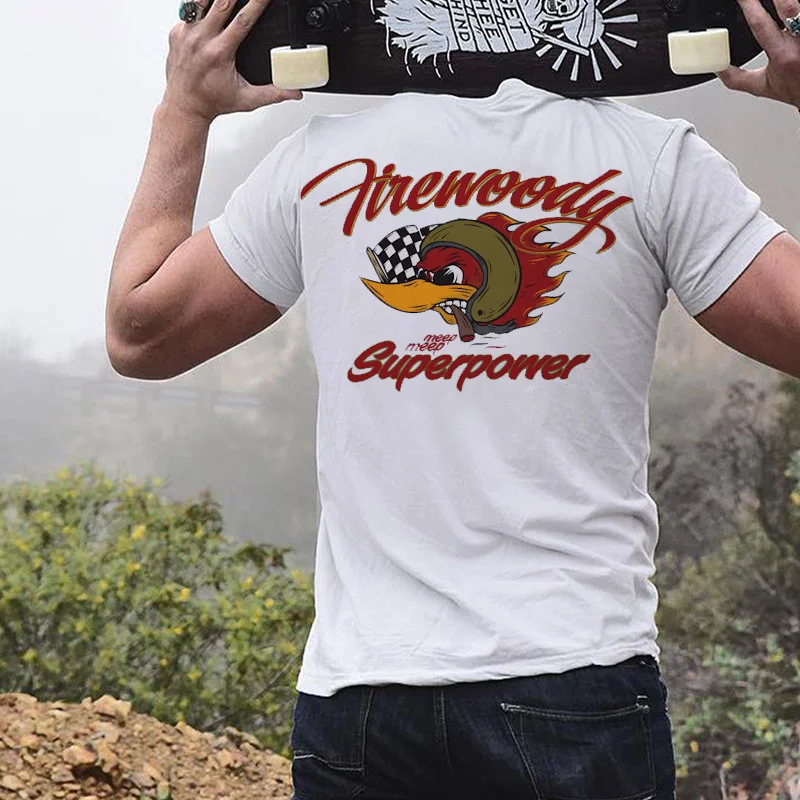 FIREWOODY SUPERPOWER Hot Rod Bird Print Men's T-shirt