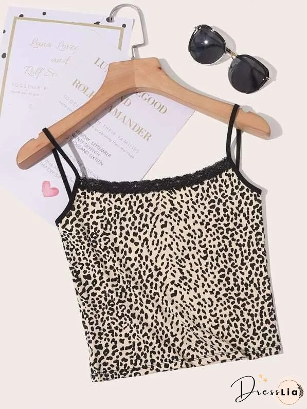 Lace Trim Leopard Print Cami Top