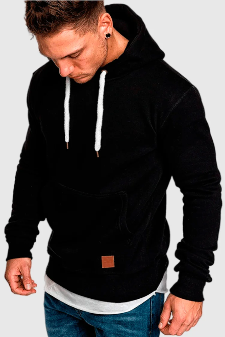 BrosWear Casual Solid Color Drawstring Patch Pocket Hoodie