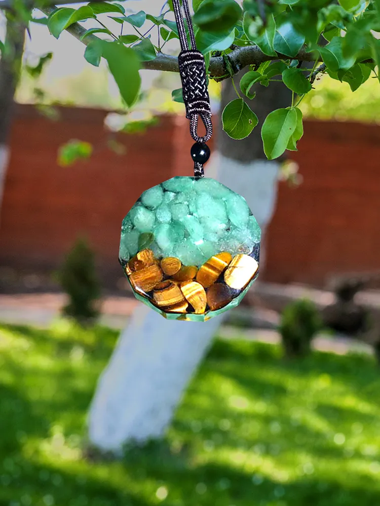 Orgone Pendant Tiger Eye Aventurine Orgonite Necklace Energy Crystal Stone