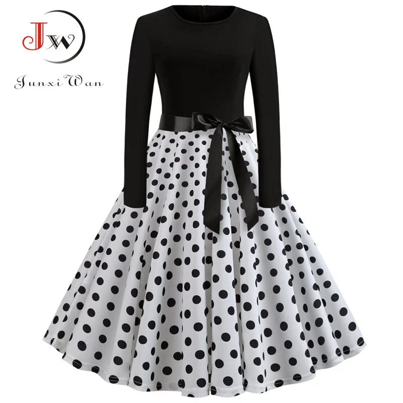 Floral Print Vintage  Women New Spring Elegant Party Long Sleeve Casual Black Patchwork Midi Dress