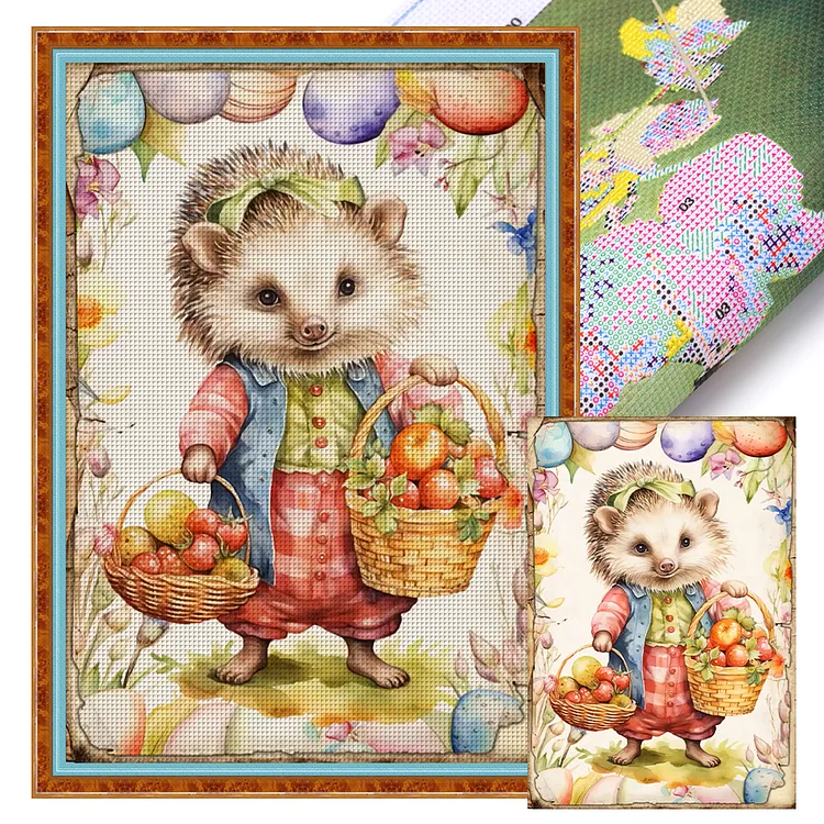 【Huacan Brand】Retro Poster-Easter Egg Hedgehog 11CT Stamped Cross Stitch 40*60CM