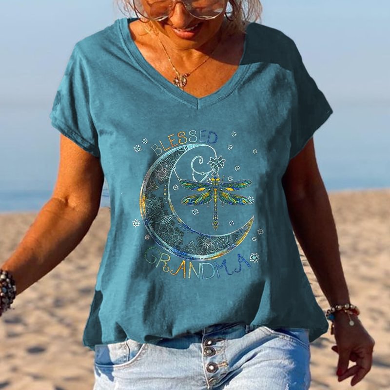 Cutout Moon Dragonfly Print Tees