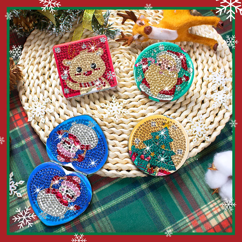 4pcs DIY Christmas Diamond Painting Mirror Kit Special Shape Double Sided
