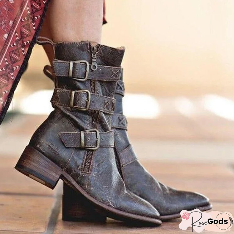 Women's Vintage Zipper Pointed Toe Boots