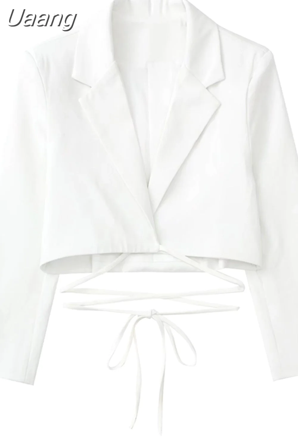 Uaang Women White Cropped Blazer with Ties and High-Waist Shorts Chic Lady Summer Elegant Fashion 2 Piece Set 2023 ensemble femme