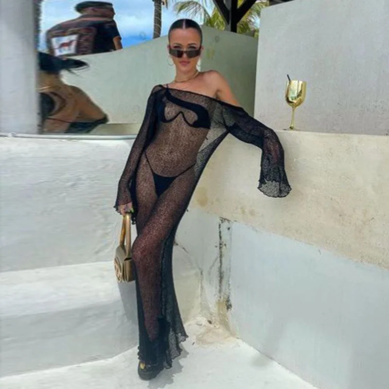 Zingj Zingj New Knit Sexy Perspective Bless Dress Bikini Clock YF2310