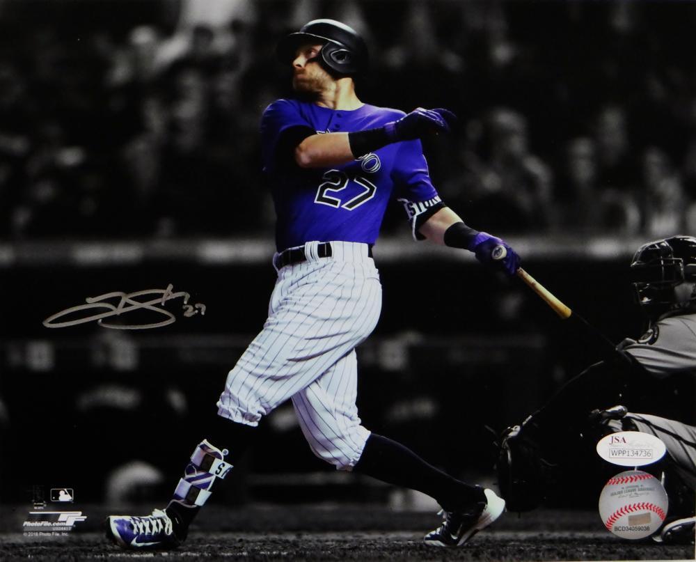 Trevor Story Autographed Colorado Rockies 8x10 Swinging PF Photo Poster painting- JSA W Auth