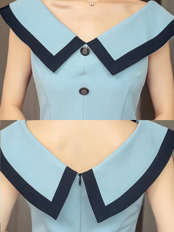 Fashion blue mid-length bag hip sexy dress