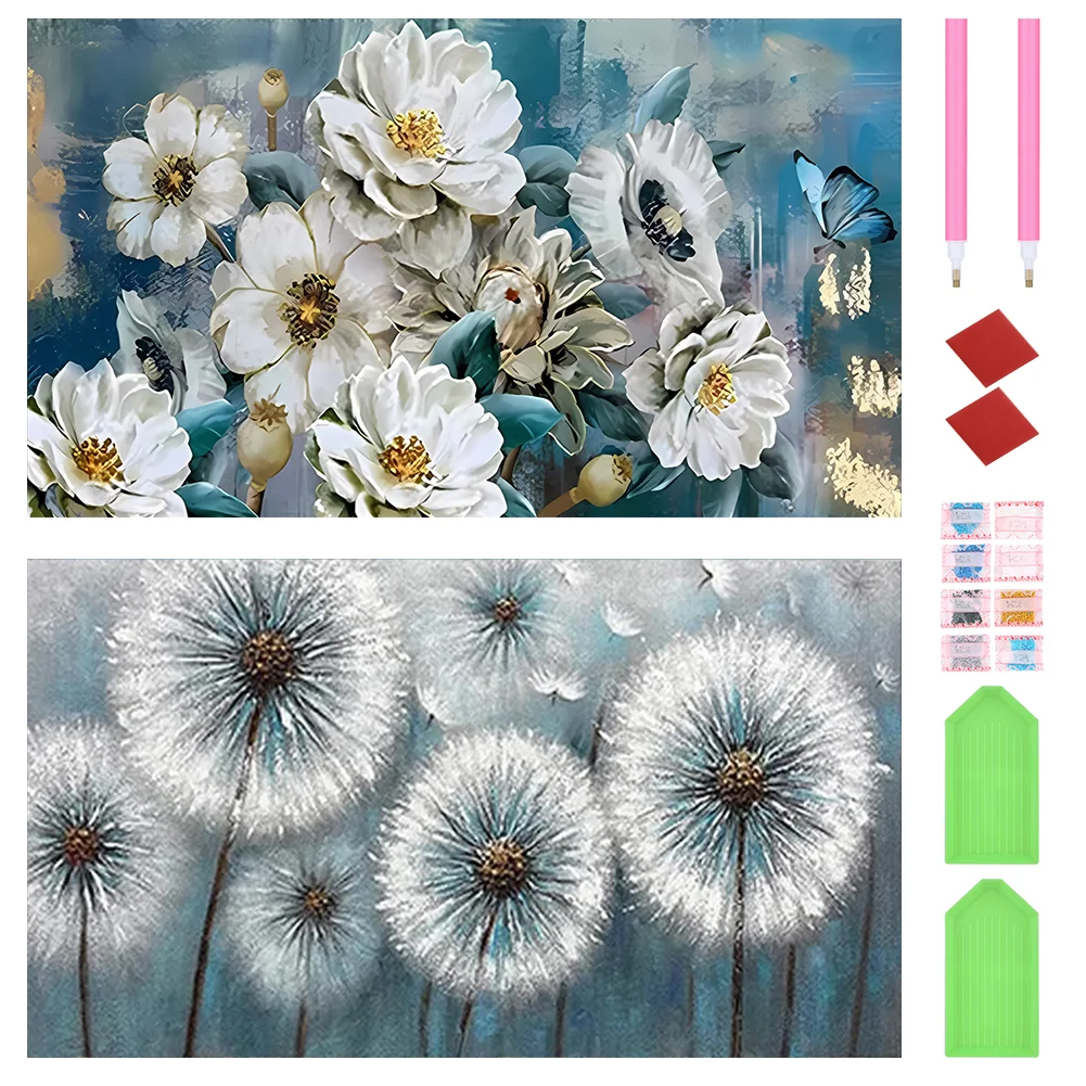 2pcs Full Round Drill Diamond Painting Flower Home Decor Art(Canvas|70*40cm)