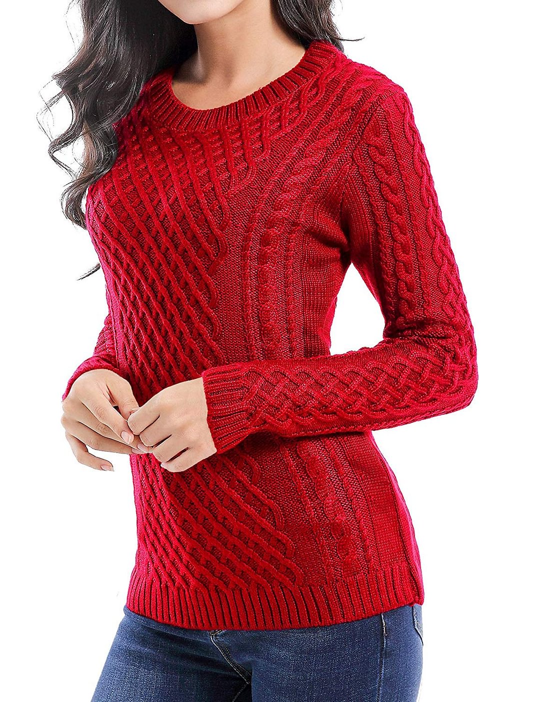 Crew Neck Knit Stretchable Elasticity Long Sleeve Sweater Jumper Pullover