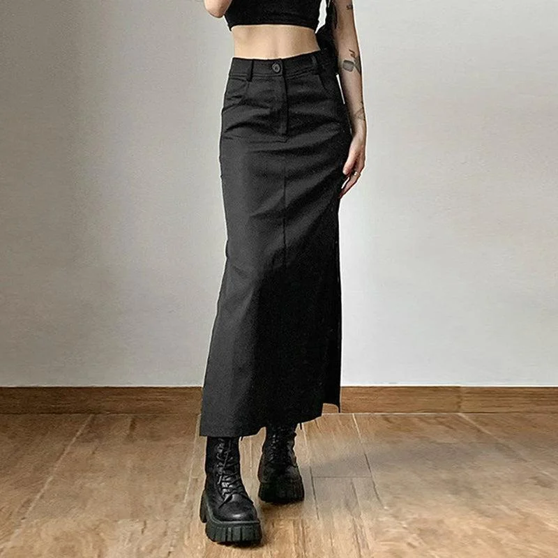 Brownm Academia Side Slit Maxi Skirt