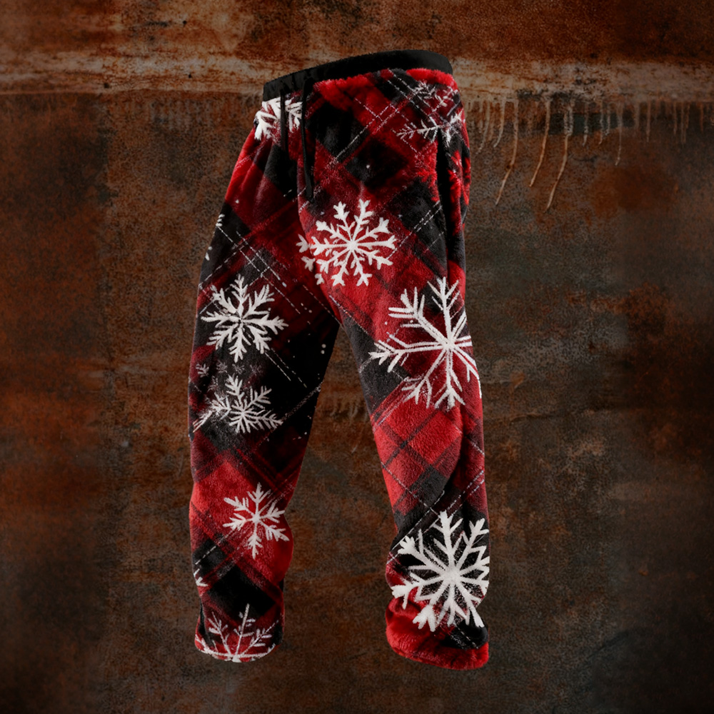 Men's Christmas Snowflake Plaid Art Vintage Cozy Plush Sweatpants elevenforest