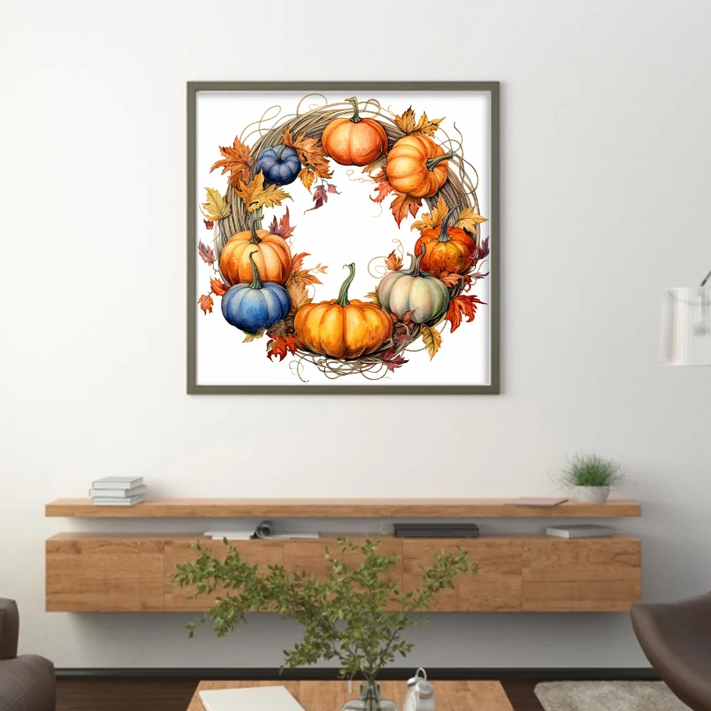 DIY Stamped Cross Stitch 11CT Full Embroidery 40*40cm - Fall Pumpkin Wreath