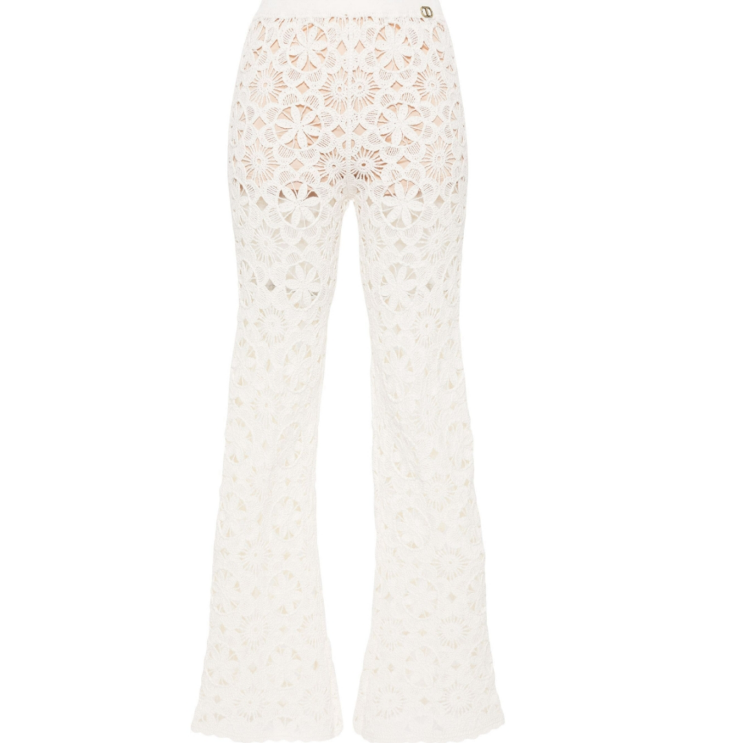 Floral-Crochet Flared Trousers