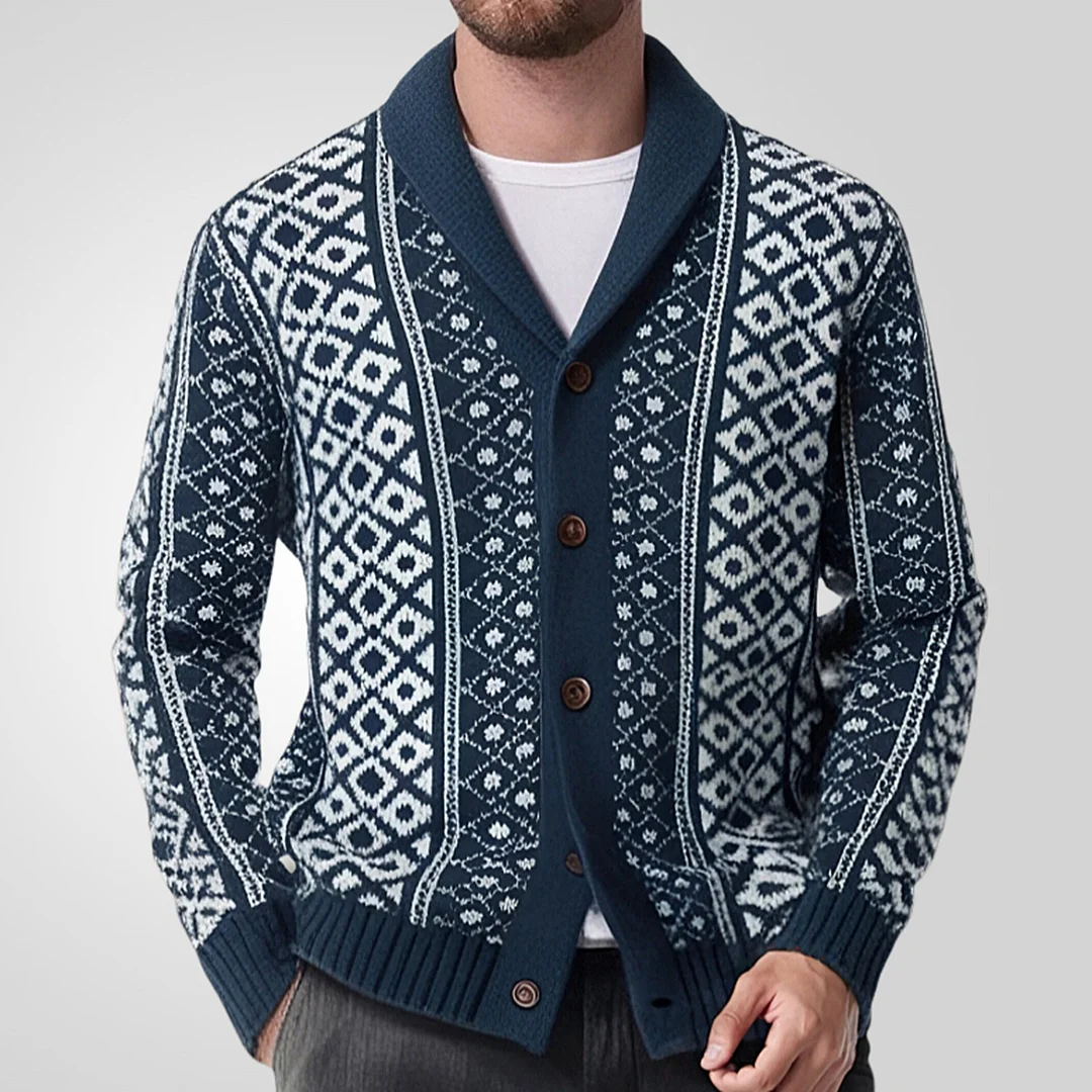 Uveng Uveng Men's Men's Vintage Knit Jacket Long Sleeve Heavy Industry Tweed Blue Fruit Sweater SY0212