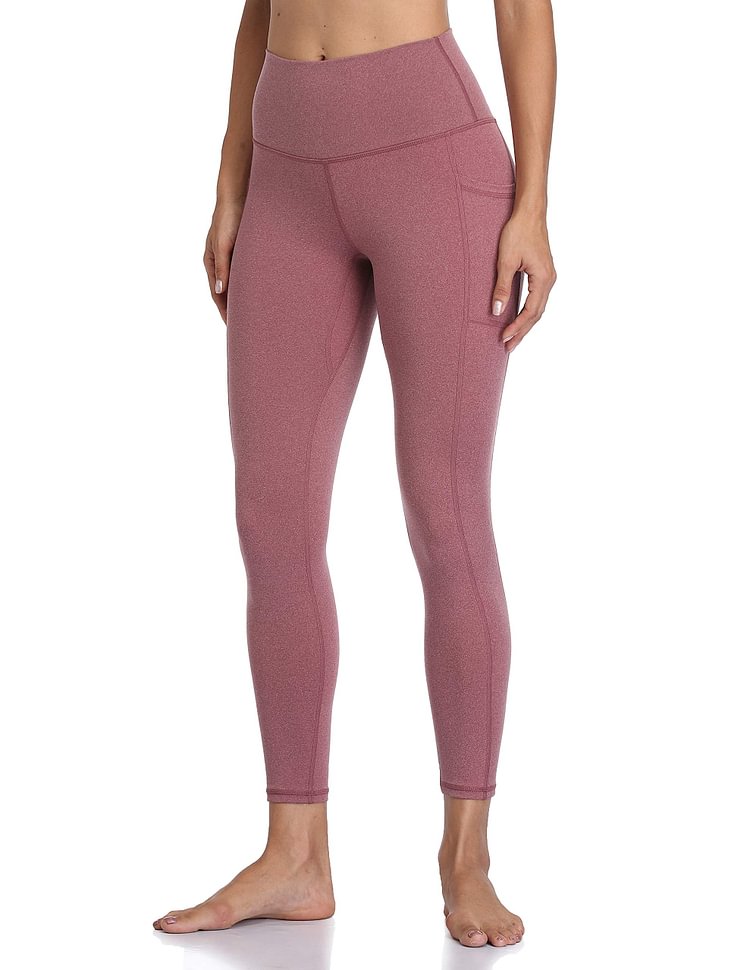 women high waisted yoga pants heather red