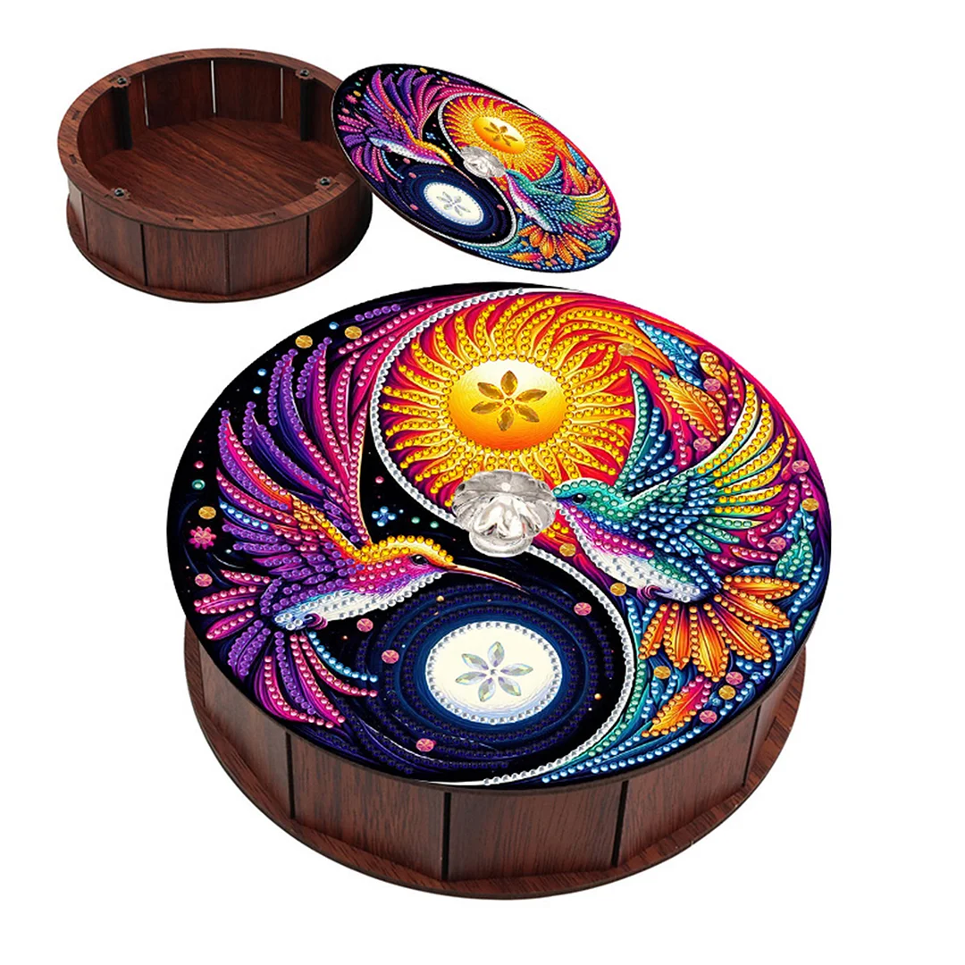 5D DIY Diamond Painting Handmade Wood Storage Box Crystal Storage Case(Yin Yang)