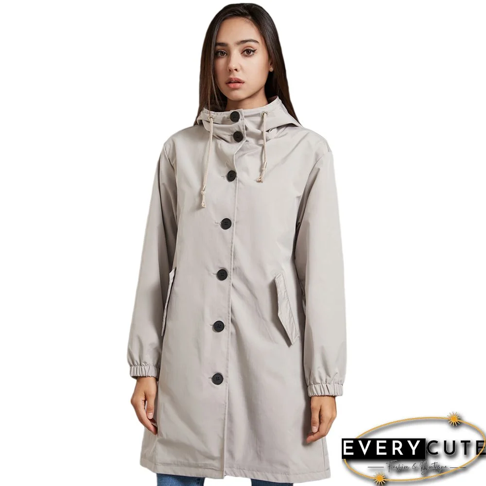 Light Gray Weatherproof Hooded Outdoor Rainproof Coat