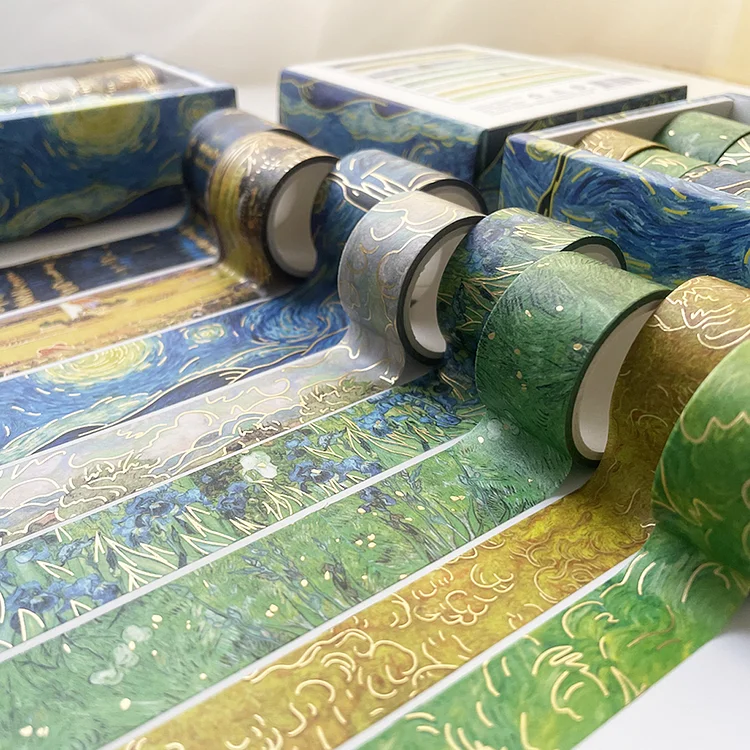 Classic Van Gogh Painting Blue Washi Tape Set Bronzing Journal