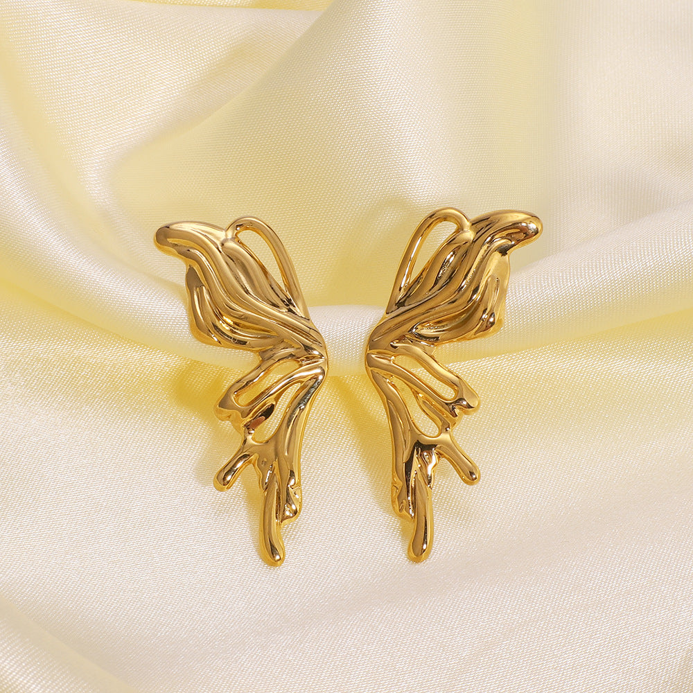 Ins Style Niche Design Butterfly Titanium Steel Earrings Female 18K Gold Plated Stainless Steel Earrings