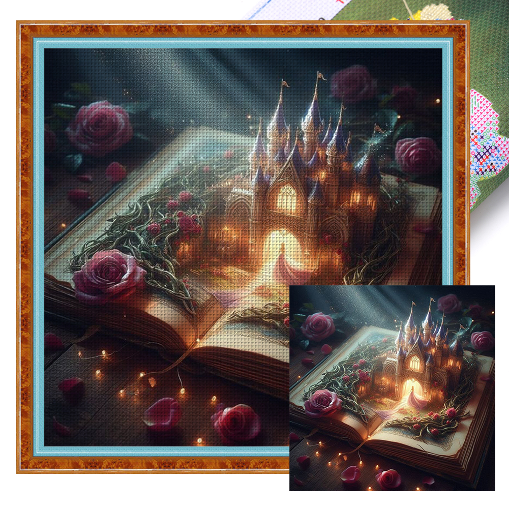 Rose And Castle Full 14CT Pre-stamped Canvas(45*45cm) Cross Stitch