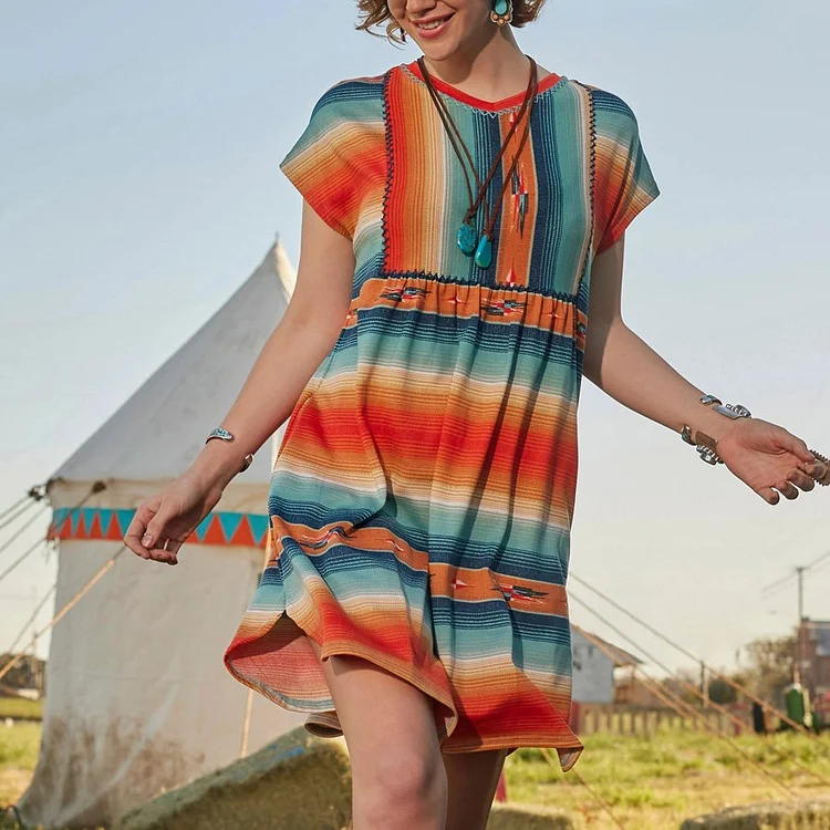 Women Western Style Striped Dress