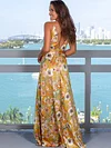 Floral Spaghetti-neck Belted Maxi Dress