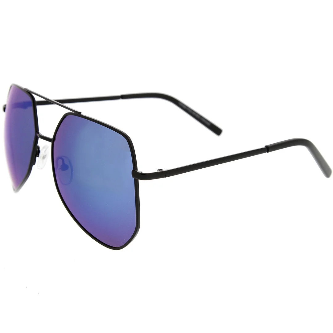Modern Hexagonal Geometric Metal Crossbar Mirror Lens Aviator glasses 60mm