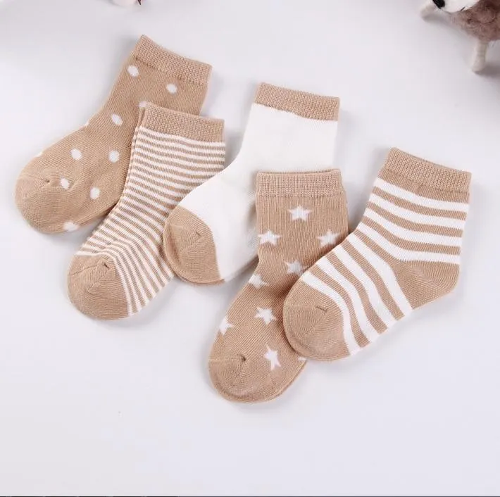 5 Pairs/lot 0 to 6 Years Kids Soft Cotton Socks Boy Girl Baby Cute Cartoon Warm Stripe Dots Fashion School Socks Autumn Winter