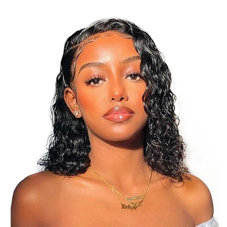 30CM Deep Wave Short Bob Lace Front Human Hair Wigs-elleschic