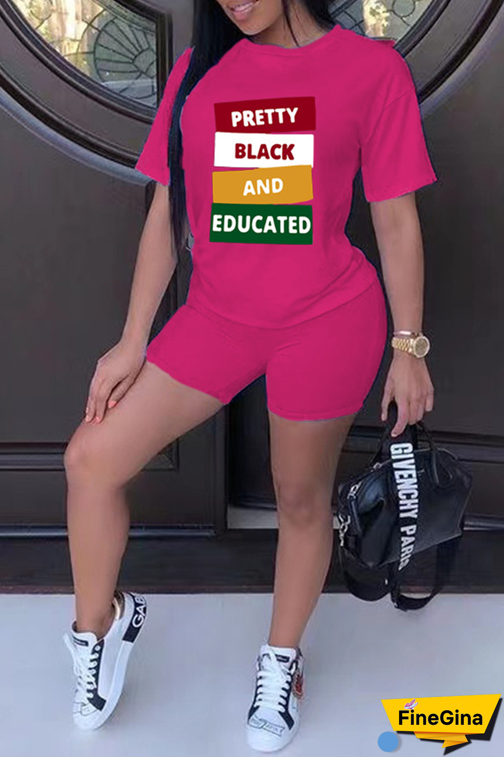 White Street Print Patchwork O Neck Short Sleeve Two Pieces