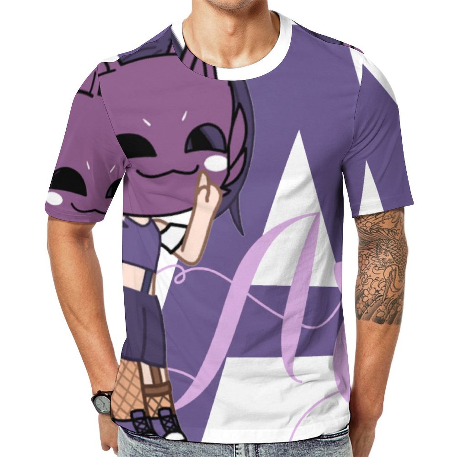 Girl Anime Gacha Decor Purple Ari Short Sleeve Print Unisex Tshirt Summer Casual Tees for Men and Women Coolcoshirts