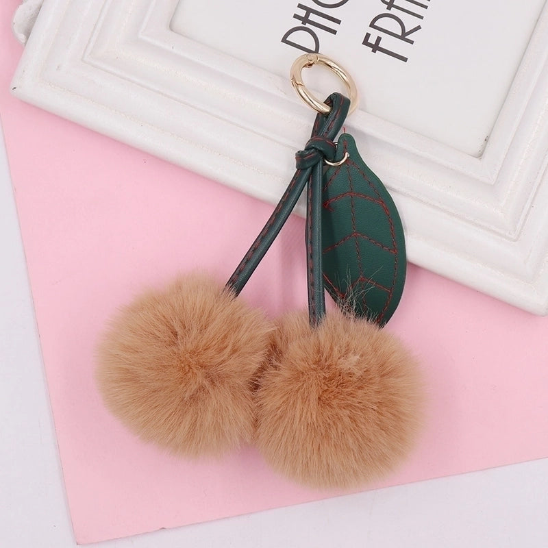 Beach Streetwear Cherry Imitate Rex Rabbit Fur Alloy Women’s Keychain