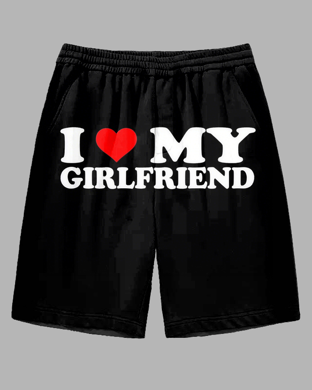 Men's Street Fashion Letter I LOVE MY GIRLFRIEND Printed Daily Casual Big and Tall Shorts