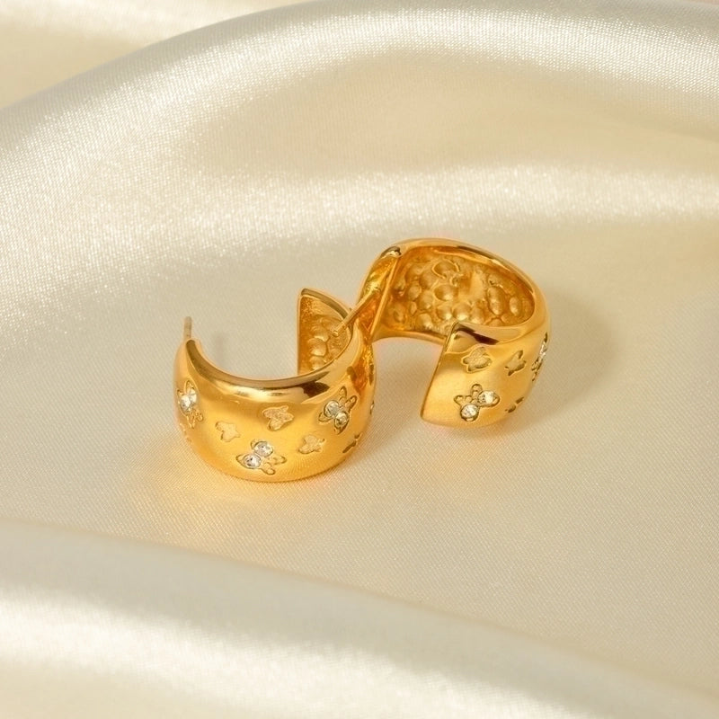 IG Style Butterfly 304 Stainless Steel Rhinestones 18K Gold Plated Inlay Earrings Necklace