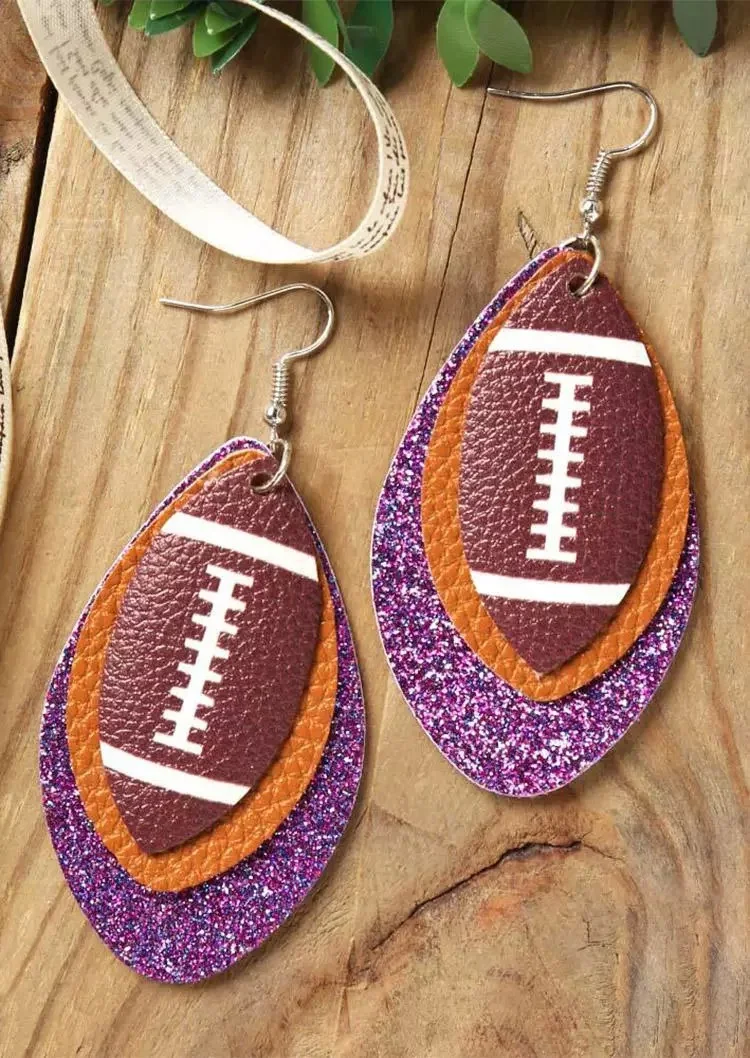 Football Sequined Three-Layered PU Leather Earrings