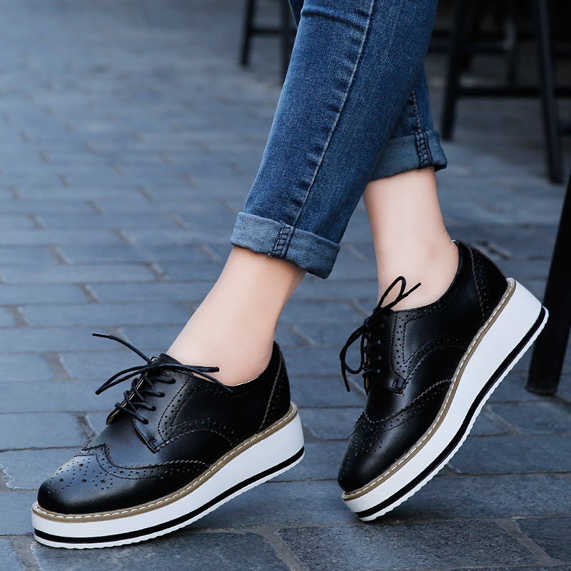 Fall Genuine Leather Soft Sole Platform Women Shoes With Arch Support
